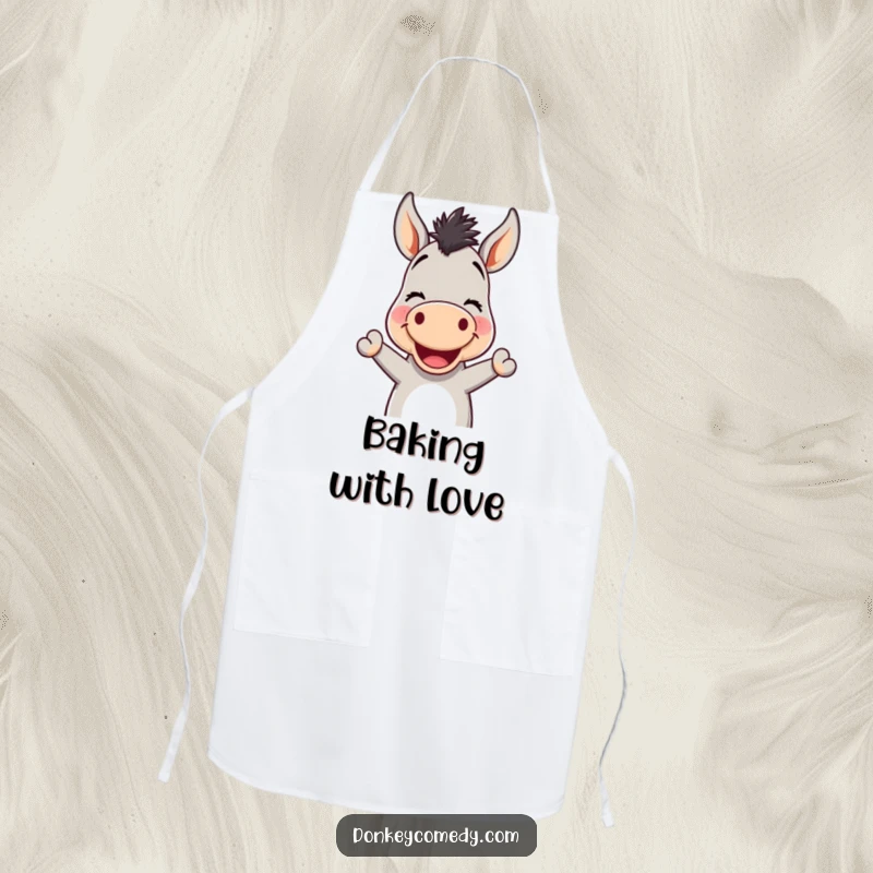 Funny Kawaii Donkey Nodding Apron: A practical apron showcasing a smiling donkey nodding, bringing a cheerful vibe to cooking.