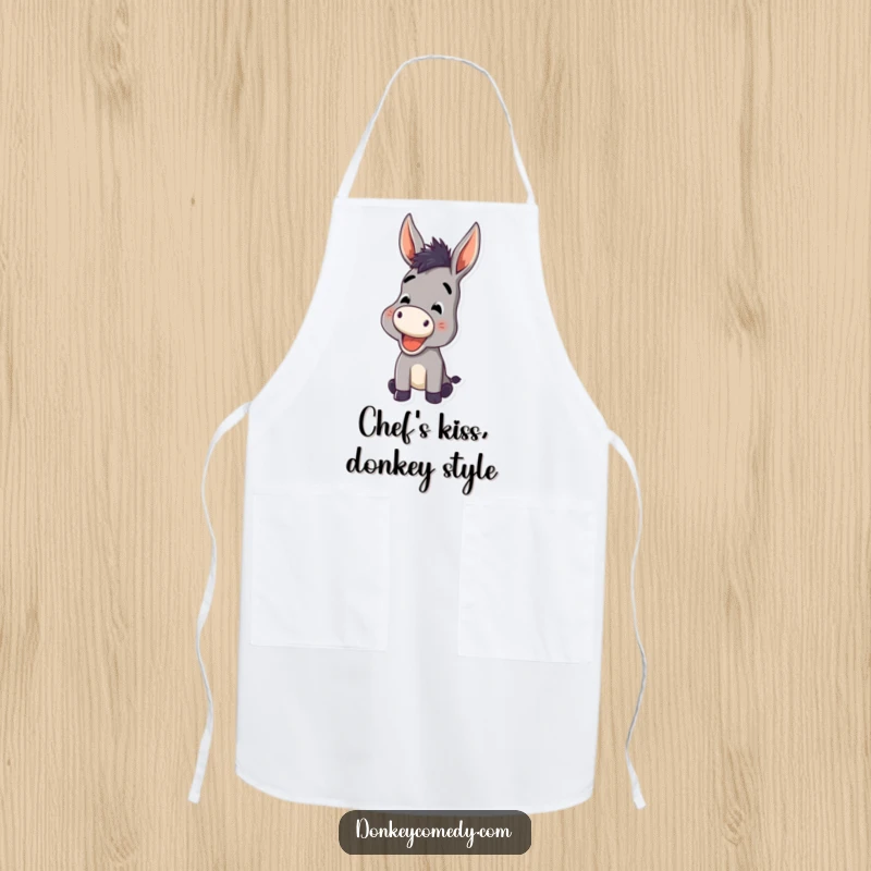 Funny Donkey Apron showing a donkey with a cheerful bray, ears high, ready for culinary adventures with a funny, spirited flair.
