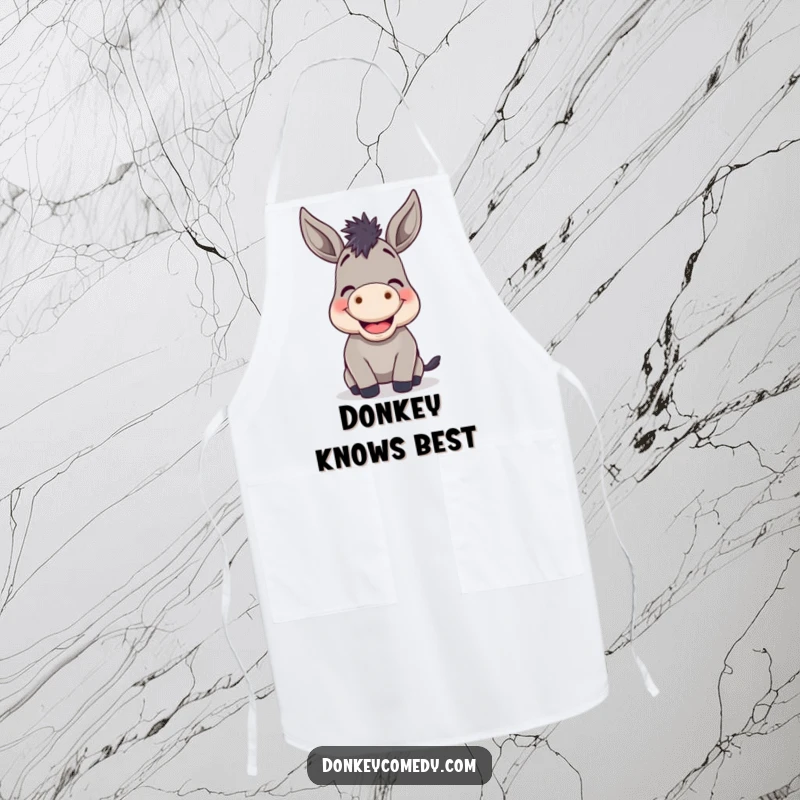 Funny Donkey Braying Apron: A protective apron adorned with a cheerful donkey mid-bray, ideal for a funny cooking experience.