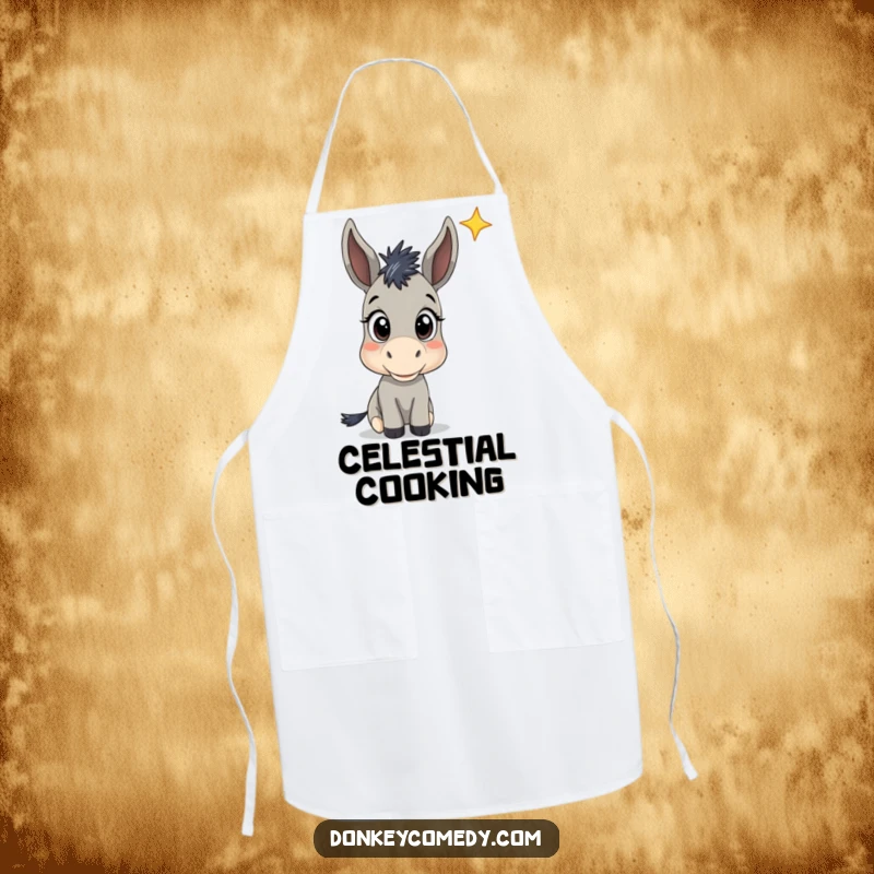 Funny Donkey Star Gazing Apron: An apron featuring a donkey with wide eyes, looking up at a star, for funny culinary journeys.