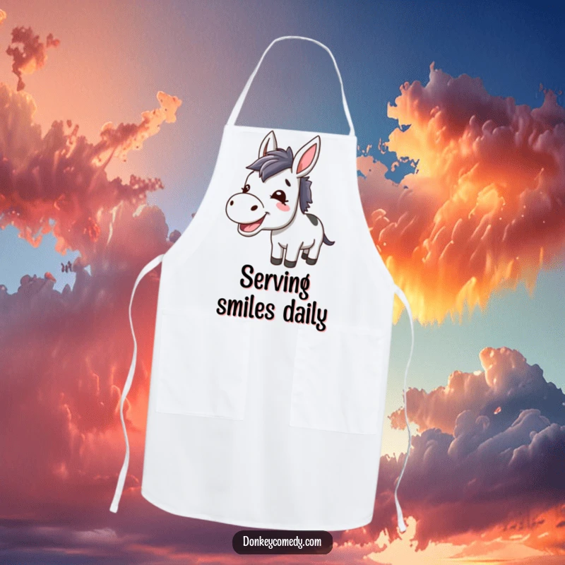 Funny Kawaii Donkey Braying Apron: A charming apron with a happy donkey braying, bringing a smile to your face while you cook.