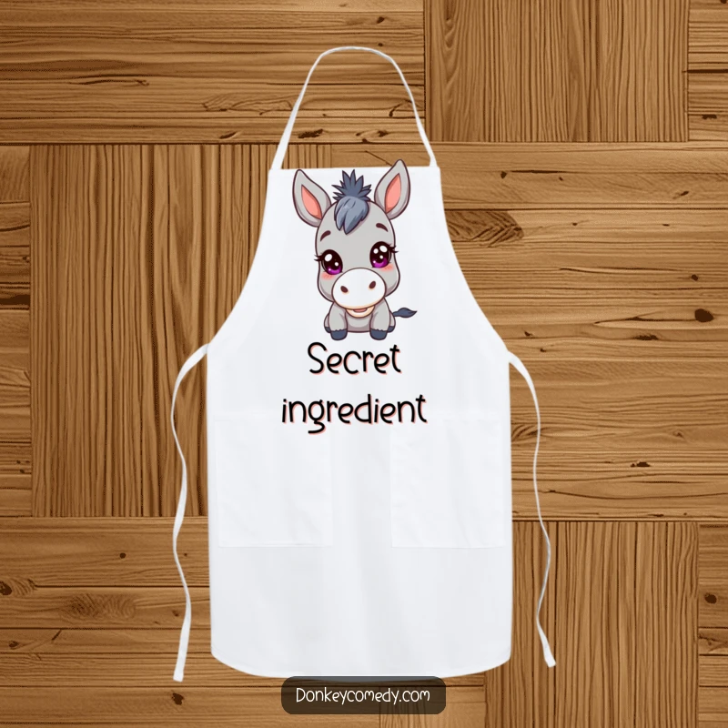 Funny Kawaii Donkey Mischief Apron: A practical apron showcasing a donkey with a mischievous twinkle, designed to bring fun to the cook.
