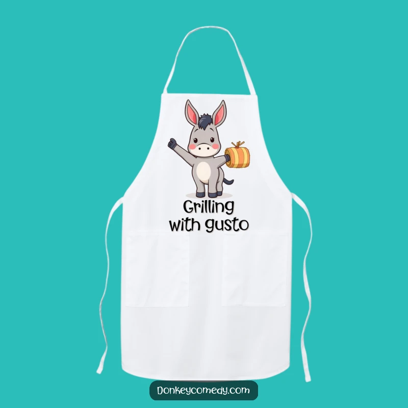 Funny Donkey Waving Hay Apron: Cook with Farm-Inspired Humor