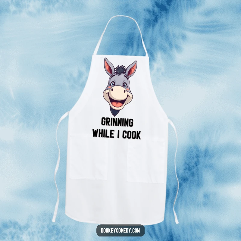 Funny Donkey Apron showing a donkey with a wide, toothy grin, perfect for a humorous and happy cooking experience.