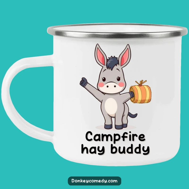 Funny Donkey Waving Hay Camping Mug: Outdoor Fun with Farm Friendships