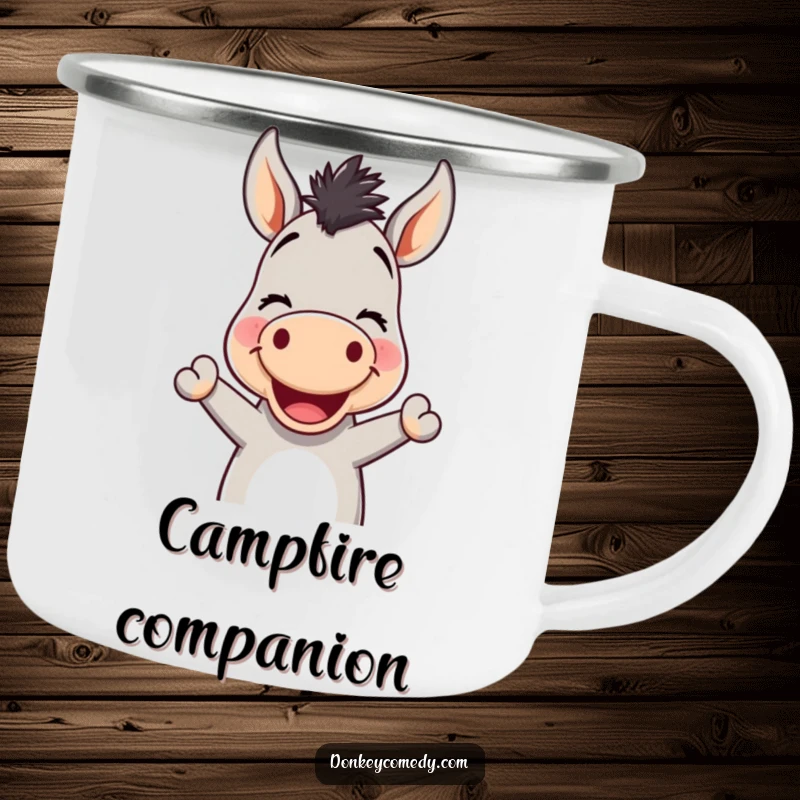 Funny Kawaii Donkey Nodding Camping Mug: A sturdy mug with a smiling donkey nodding, perfect for enjoying drinks with a friendly greeting.