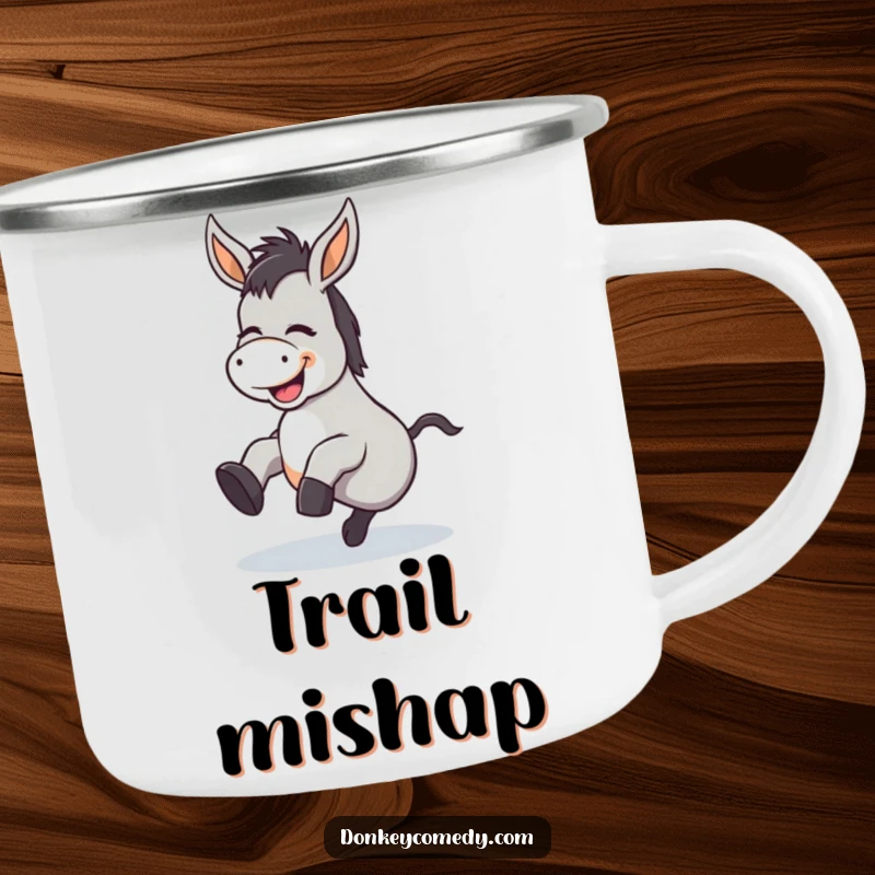 Funny Kawaii Donkey Tripping Camping Mug: A sturdy mug with a giggling donkey tripping, ideal for enjoying drinks outdoors with a laugh.