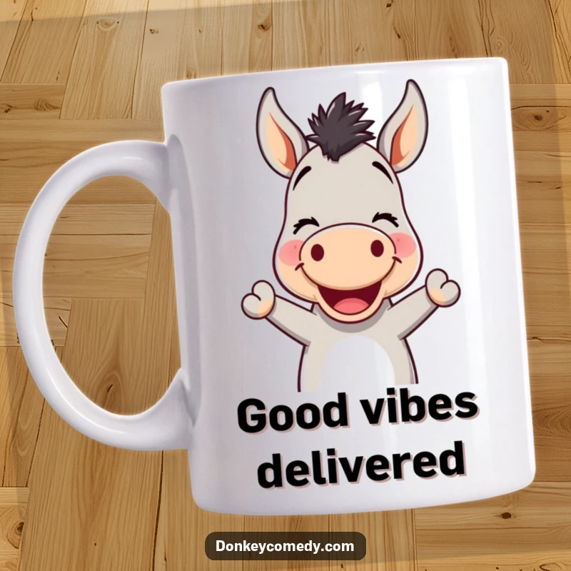 Funny Kawaii Donkey Nodding Mug: A cute donkey with a big smile and a friendly nod, offering a warm welcome with every sip.