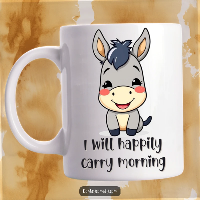 Funny Kawaii Donkey Mug featuring a cute donkey with a cheerful smile and friendly nod, perfect for gifting.