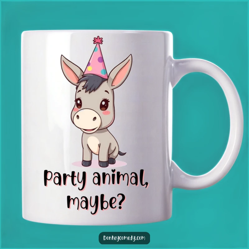 Funny Party Donkey Mug - Kawaii Animal Wearing Oversized Party Hat