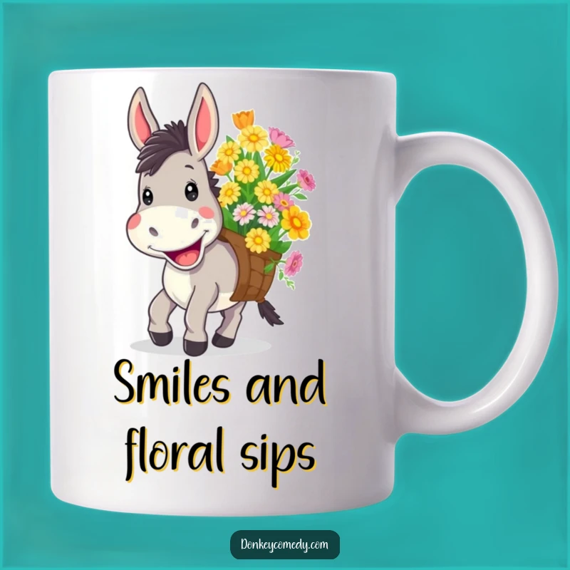 Funny Donkey Flower Load Mug - Cheerful & Whimsical Farm Animal Gift