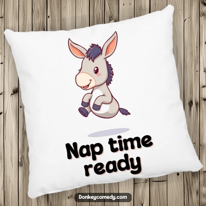 Funny donkey pillow featuring a floppy-eared animal in a hilariously joyful pose, kicking its legs with boundless energy and charm.