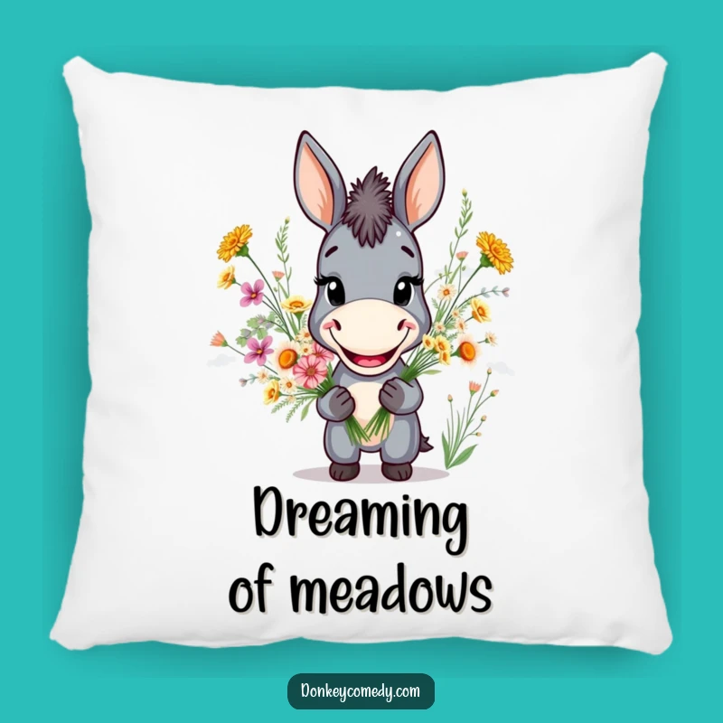 Funny Donkey Grin Pillow: Cozy Comfort with a Wild Flower Smile