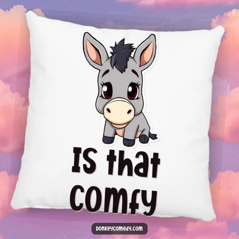 Funny pillow featuring a donkey with its signature curious head tilt, adding a touch of whimsy to any room.