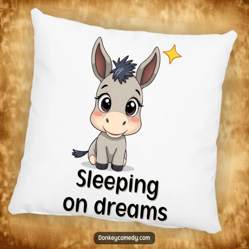 Funny Donkey Star Gazing Pillow: A decorative pillow showing a donkey with wide eyes looking at a star, offering funny comfort.