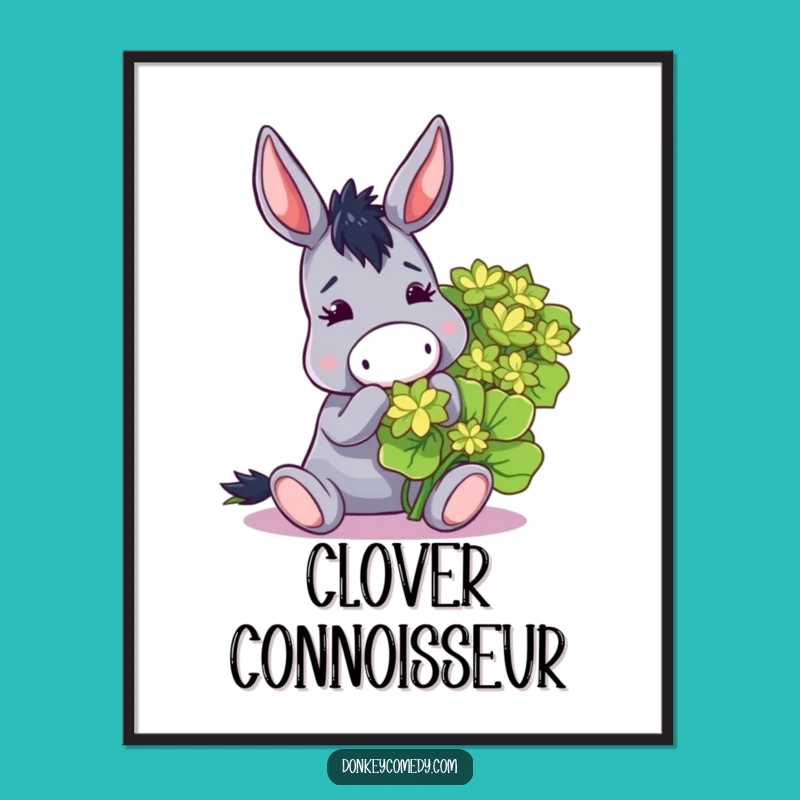 Funny Donkey Nibbling Clover Digital Art - Instant Hilarious Wall Decor