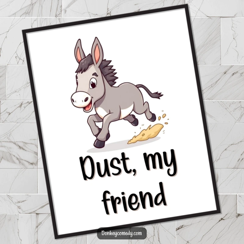 Funny Donkey Digital Art Print of a donkey in a determined trot, kicking up dust, perfect for instant, motivating wall decor.