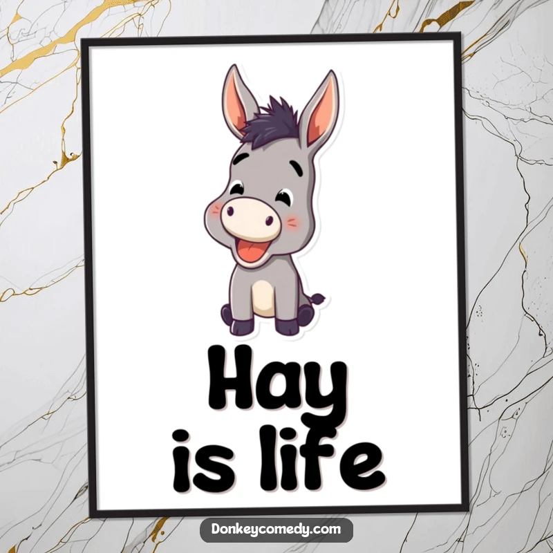 Funny Donkey Digital Art Print of a donkey with ears high, emitting a cheerful, funny bray, perfect for instant humorous wall decor.