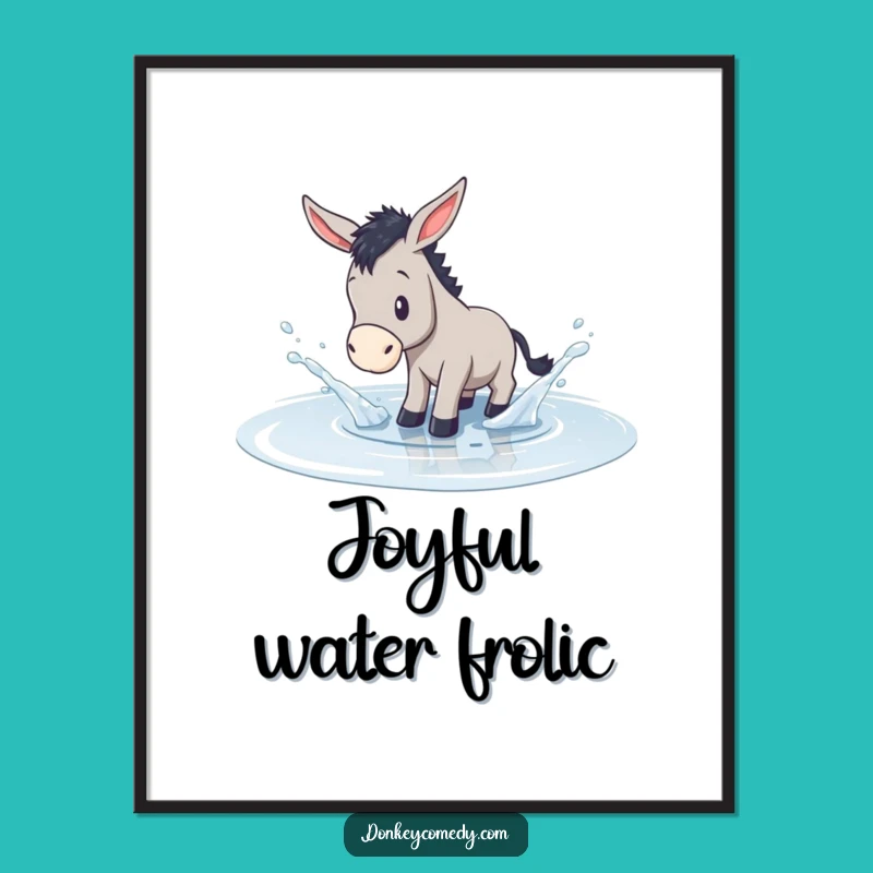 Funny Donkey Puddle Splash Digital Art - Humorous Gift for Playful Decor