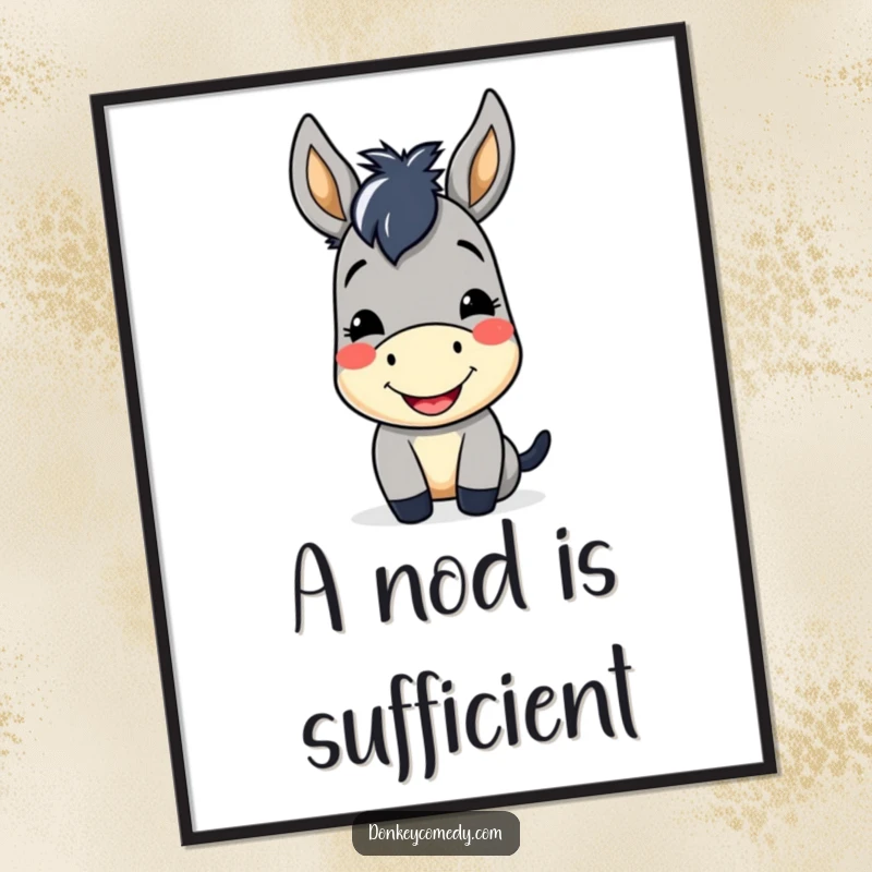 Funny Kawaii Donkey Digital Art Print of a cute donkey with a cheerful smile and friendly nod, instant download.