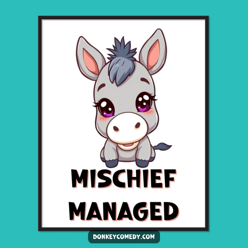 Funny Kawaii Donkey Mischief Digital Art: Instant Download of Sly Charm