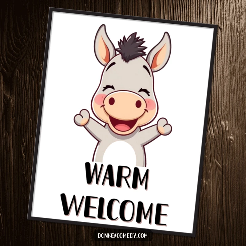 Funny Kawaii Donkey Nodding Digital Art: A printable artwork of a smiling donkey nodding, delivering instant warmth and friendly humor.