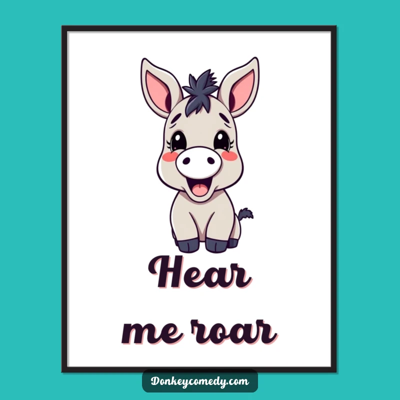 Funny Donkey Digital Art: Kawaii Braying Donkey for Instant Wall Humor