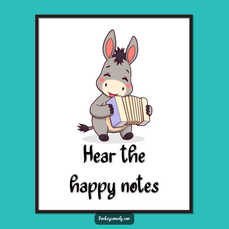 Instant funny donkey accordion digital art, a downloadable musical gift, featuring a smiling donkey playing.