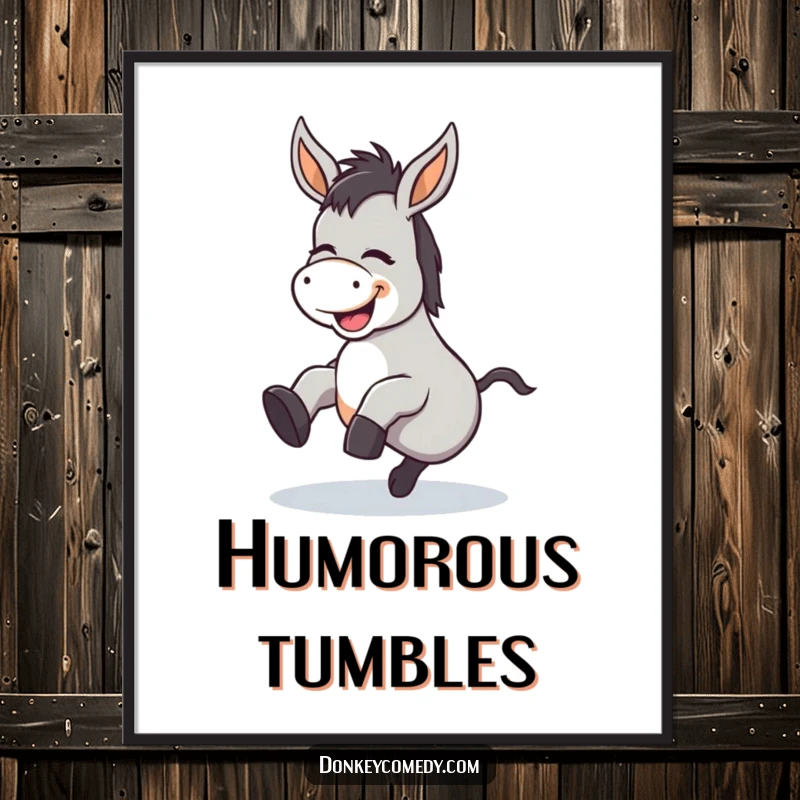 Funny Kawaii Donkey Tripping Digital Art: A printable artwork of a giggling donkey tripping, delivering instant slapstick humor and joy.