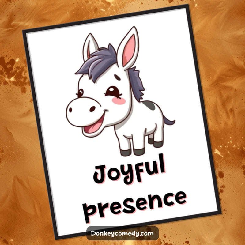 Funny Kawaii Donkey Braying Digital Art: A downloadable print of a happy donkey braying, delivering instant cheer and humor.