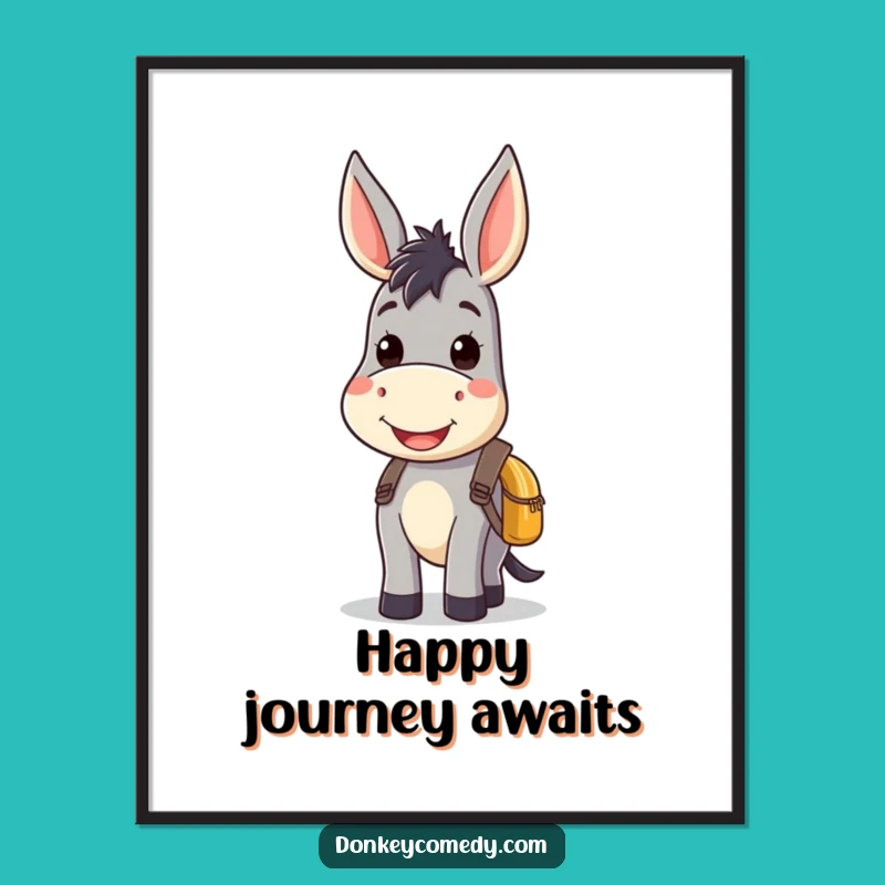 Kawaii Donkey Smile Backpack Digital Art - Instant Cute Wall Decor