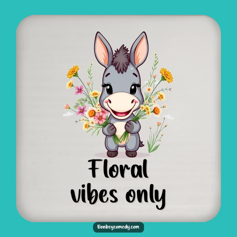 Funny Donkey Grin Drink Coaster: Protect Surfaces with Flower-Filled Humor