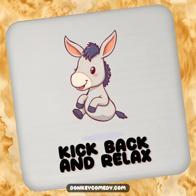 Funny donkey drink coasters featuring a floppy-eared animal gleefully kicking its legs, offering a humorous touch to beverage protection.