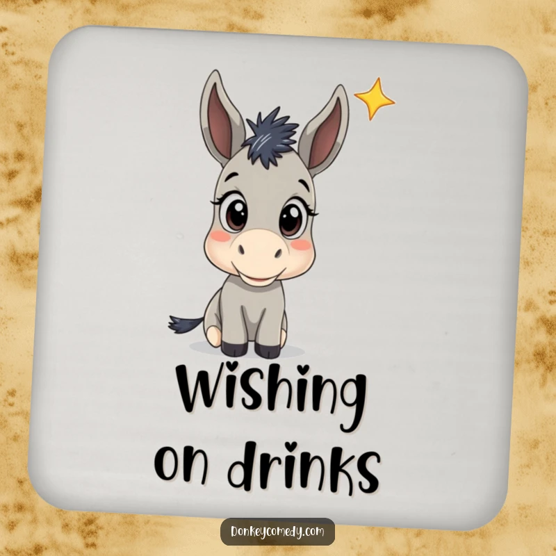 Funny Donkey Star Gazing Coaster Set: Coasters featuring a donkey looking curiously at a star, offering funny protection.