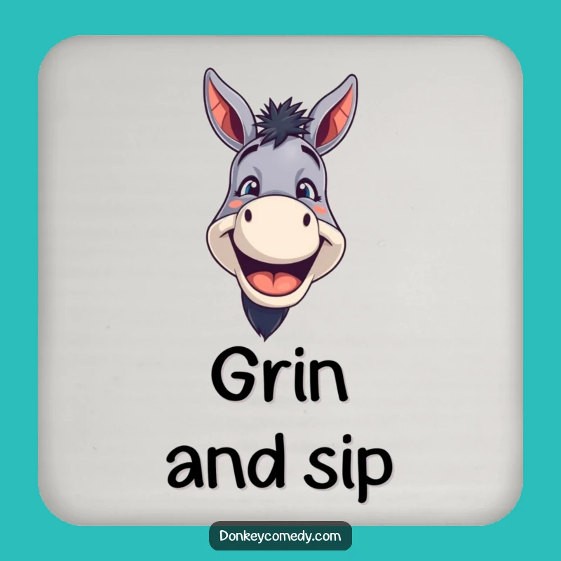 Funny Grinning Donkey Drink Coasters: Protect Surfaces with Cheerful Art, a Quirky Funny Gift