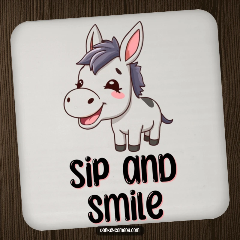 Funny Kawaii Donkey Braying Coaster: A small coaster featuring a happy donkey braying, protecting surfaces with a dose of charm.