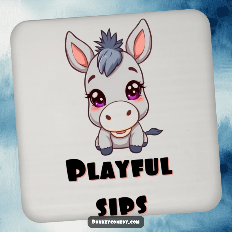 Funny Kawaii Donkey Mischief Coaster: A coaster showcasing a donkey with a mischievous twinkle, adding a touch of sly humor to any surface.