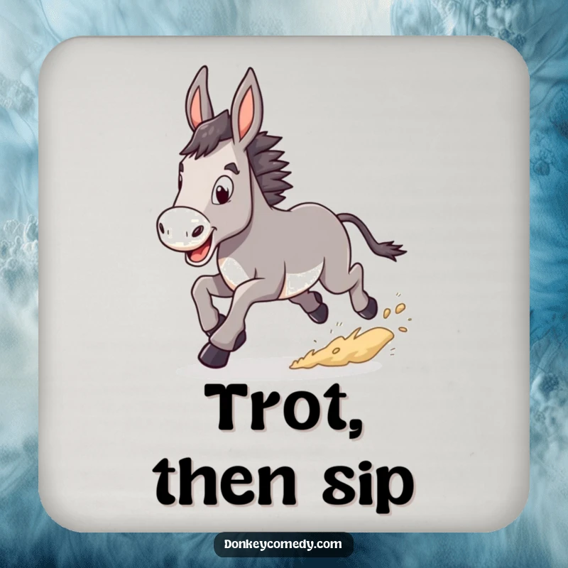 Funny Donkey Drink Coasters featuring a donkey in a determined trot, kicking up dust, offering playful protection and spirited flair.