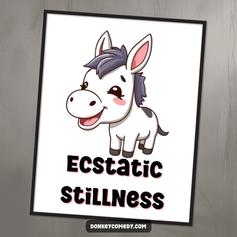 Funny Kawaii Donkey Braying Poster: A delightful poster of a happy donkey braying, adding a touch of humor and charm to any wall.