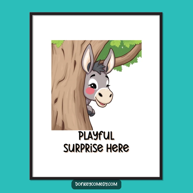 Funny Donkey Peeking Tree Poster - Playful Wall Art for a Giggle