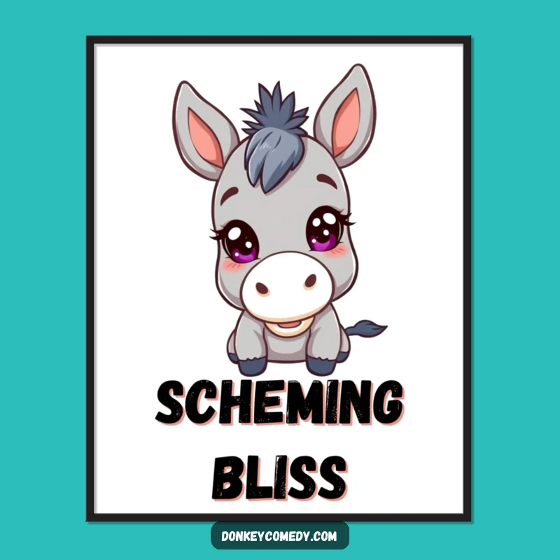 Funny Kawaii Donkey Mischief Poster: Decorate with a Devilish Grin
