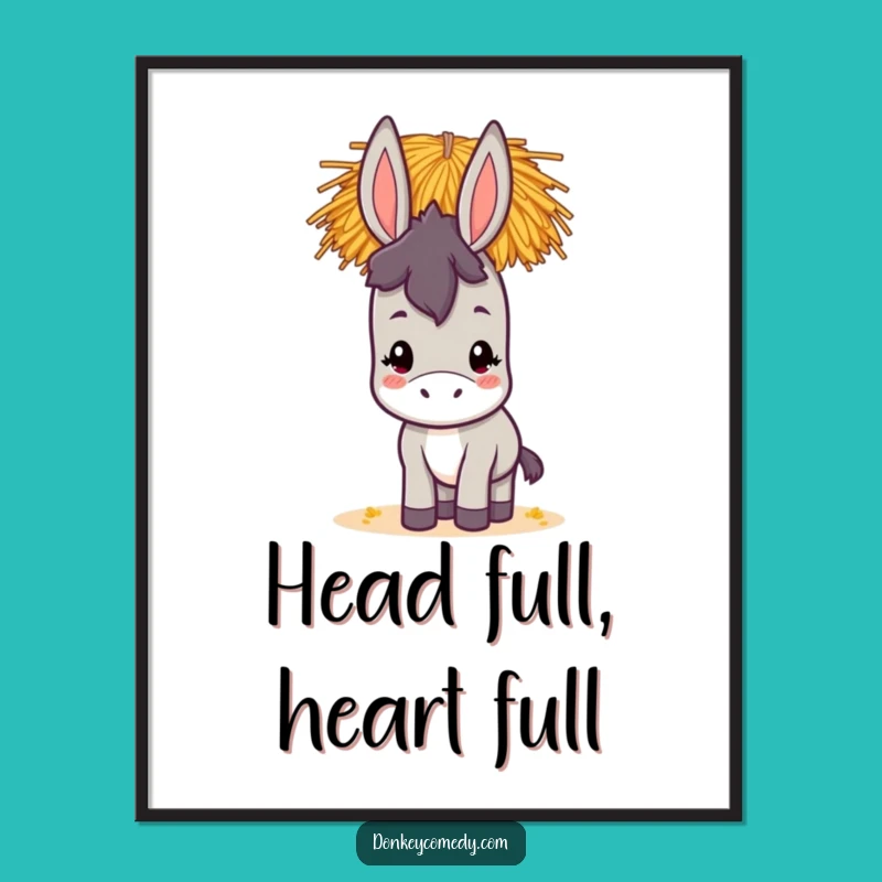 Funny Kawaii Donkey Poster: Hilarious Hay-Balancing Art for Donkey Enthusiasts