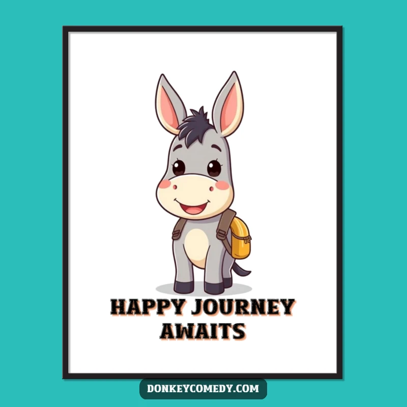 Kawaii Donkey Smile Backpack Poster - Adorable Wall Art for Cheerful Spaces