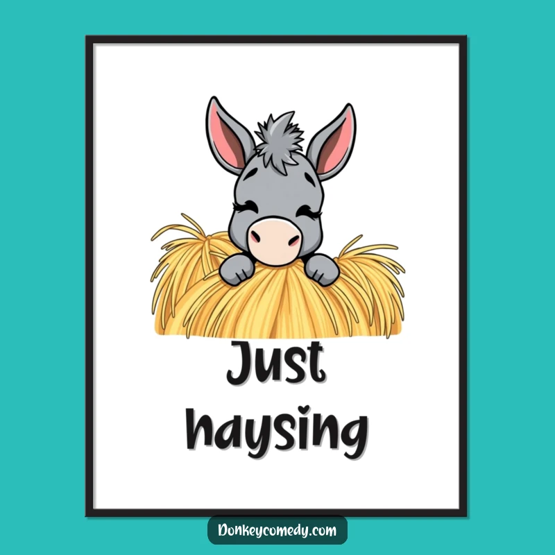 Funny Donkey Haystack Poster: Playful Wink Art, Hilarious Farm Decor, Perfect Gift Idea!
