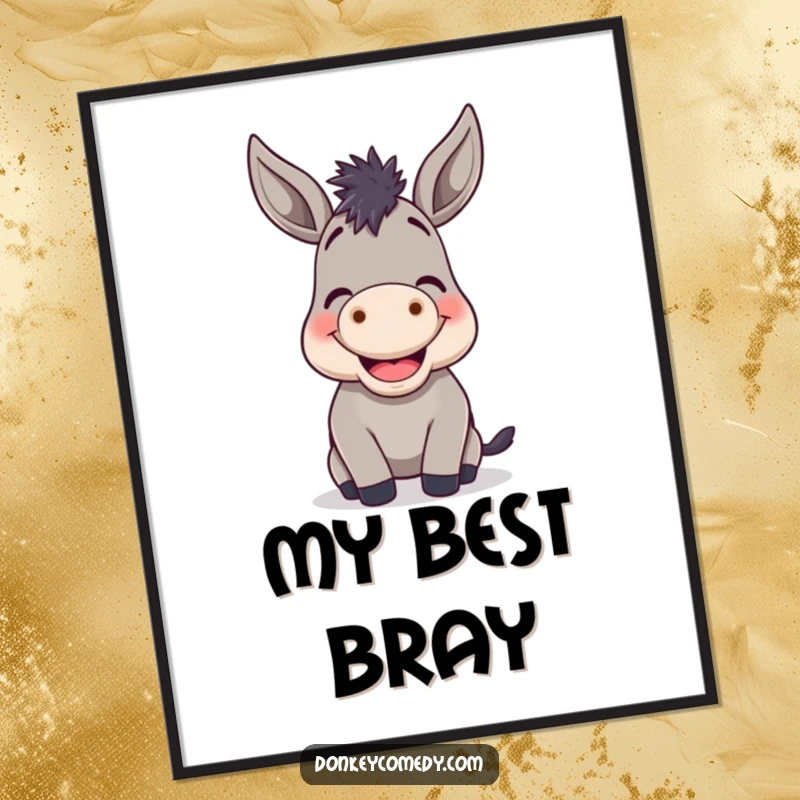 Funny Donkey Braying Poster: A striking piece of wall art featuring a donkey with a cheerful grin, radiating funny energy.