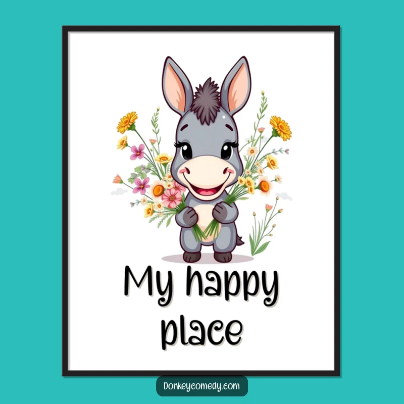Funny Donkey Grin Poster: Adorable Wild Flower Art for Humorous Walls
