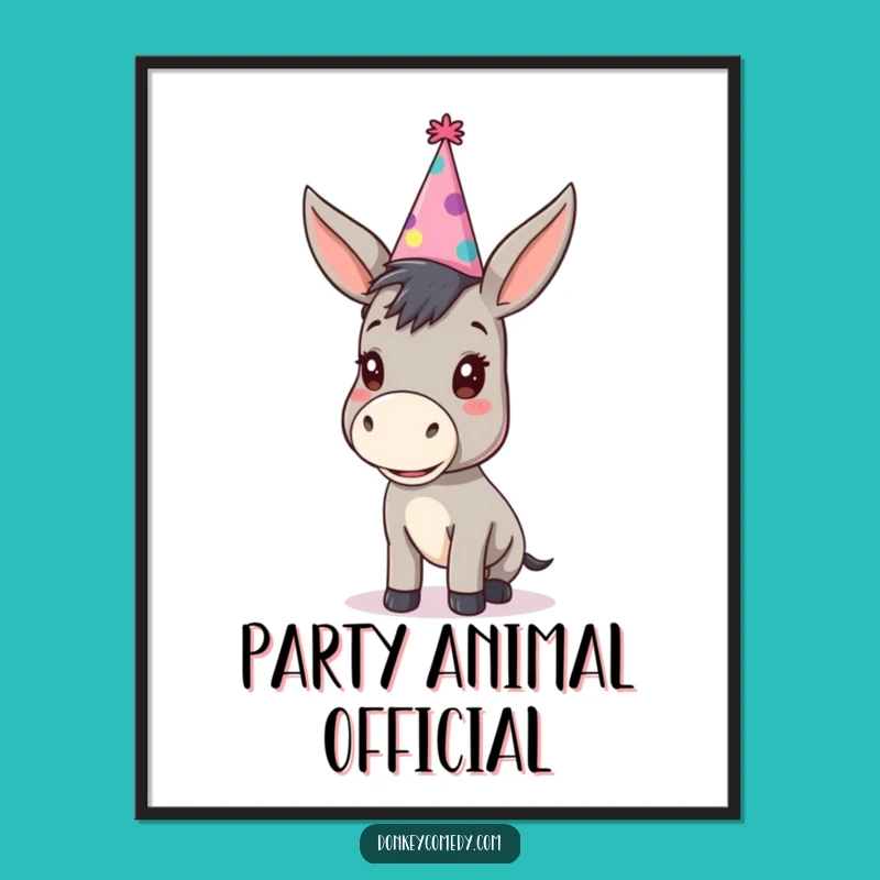 Funny Party Donkey Poster - Kawaii Animal Oversized Party Hat Art