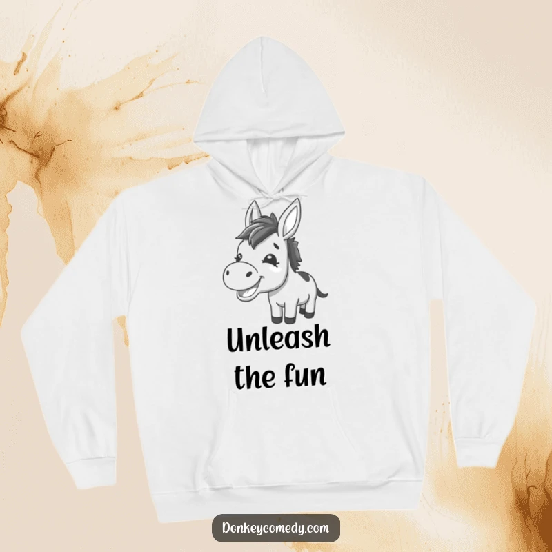 Funny Kawaii Donkey Braying Hoodie: A comfortable hoodie featuring a happy donkey braying, bringing warmth and humor to chilly days.