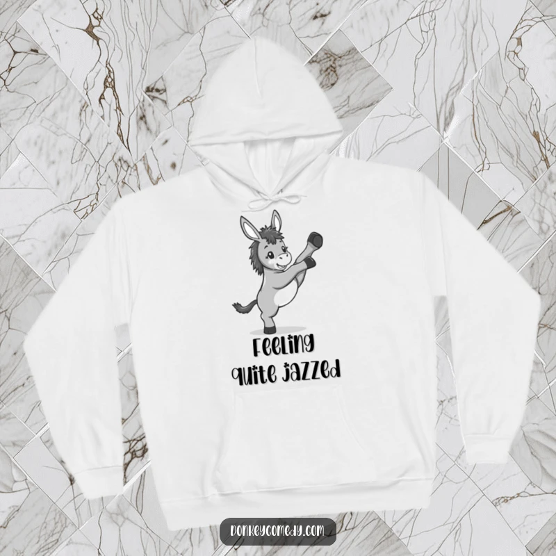 Funny Kawaii Donkey Kicking Hoodie: A soft hoodie featuring a donkey playfully kicking its legs, offering comfort and a good laugh.