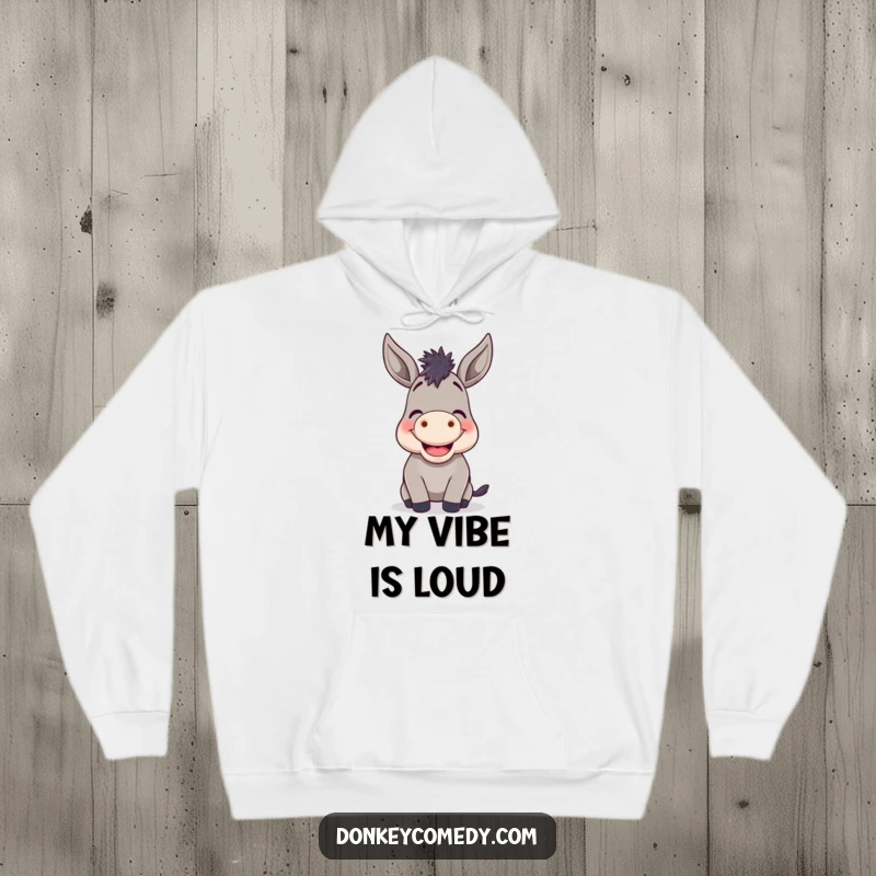Funny Donkey Braying Hoodie: A cozy hoodie featuring a donkey with a cheerful grin, ready to spread funny vibes.